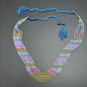 Colorful wood and brass Beaded 1970s belt